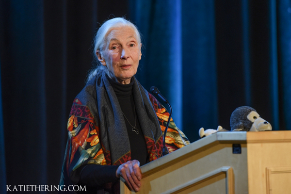Jane Goodall addressing the Home For Life Gala in 2018